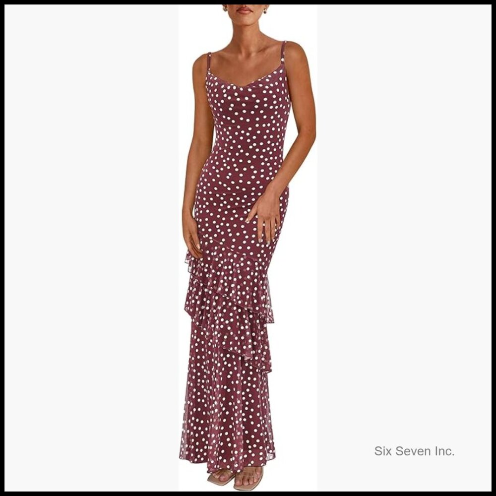 Maxi Dress Tiered Floral Spaghetti Strap Beach Sundress Wedding Guest